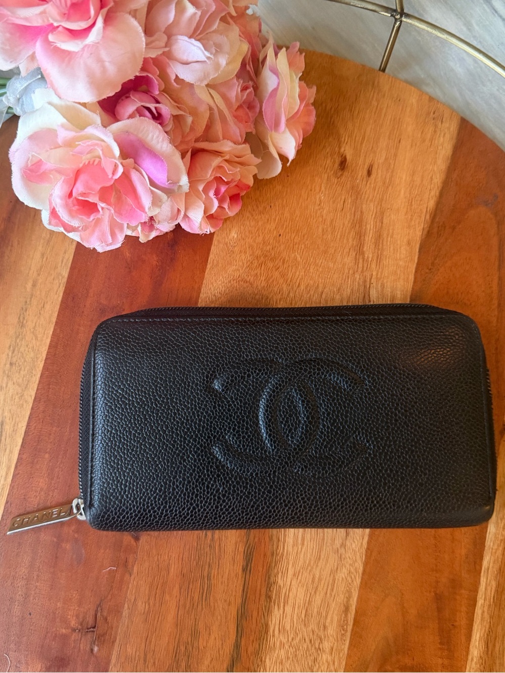 Chanel Caviar Timeless CC Zip Around Wallet Black Clutch